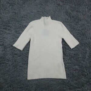 Faith & Zoe Sweater Womens Small White Star Ribbed Mock Neck 3/4 Sleeve NWT